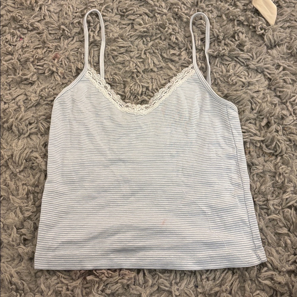 Striped Lace Trim Cami Top Pajama Top